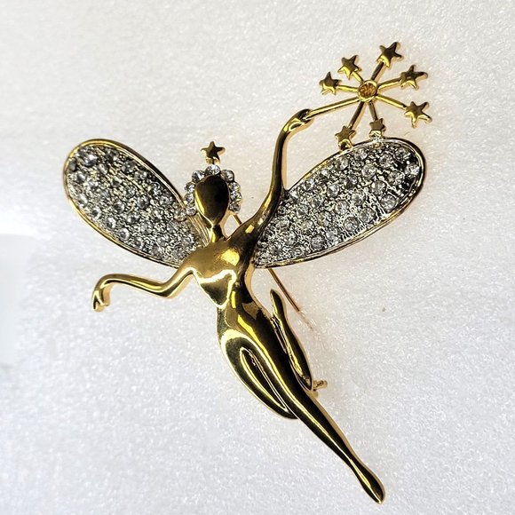 Gold Tone Angel Brooch with Magic Wand - Picture 10 of 15